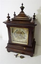 Clock # 66 C/1870 English Oak bracket clock, silvered dial, 19" h.