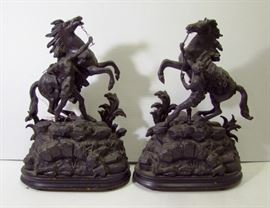 C/1890 pair of Spelter "Marley Horses" on bases, style of Coustou, 18" h. overall