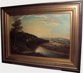 Dated 1887 Oil on canvas of Dutch Landscape w/River signed "BS Wallow, 1887", 16x24"h., framed