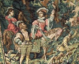 C/1950's Heavy woven European Tapestry, 4' w. x 5' h. - Closeup