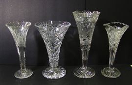C/1900-4 Cut crystal trumpet vases, 10-12"