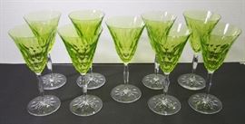 ~ 9-C/1910 Cut Vaseline wine stems signed Orrefors