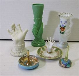 Antique Ladies Ring Holders and Hand Form Bud Vases for a ladies Vanity
