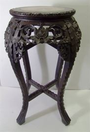 /1900 Carved apron Chinese lamp table w/marble insert