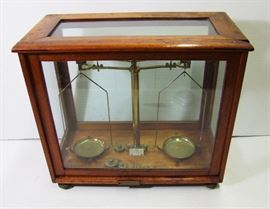 1890 Mahogany Counter Top Pharmacy Scale with Weights