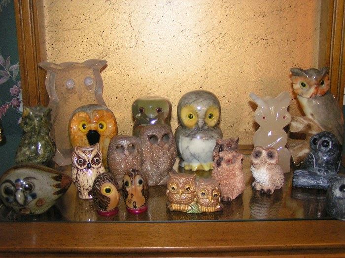 Owls every size,  Alabaster Glass, Marble, Ceramic