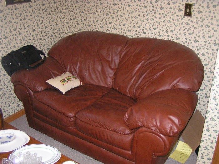 Burgundy Loveseat and Recliner