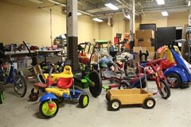 Bikes, walking toys, push toys and wagons