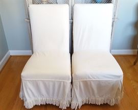 Pair of Parsons Chairs w/Fringed Slipcovers