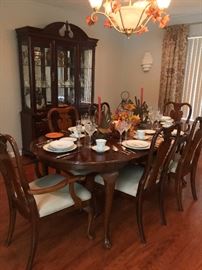Cherry dining table, six chairs (82" length )
