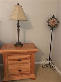 Pine bedroom set, queen size, pine blanket chest, standing floor clock