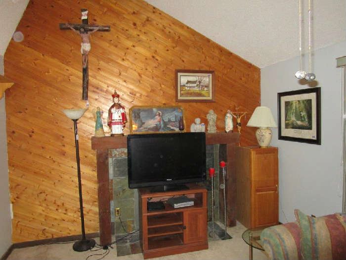 Religious items, TV and Cabinets