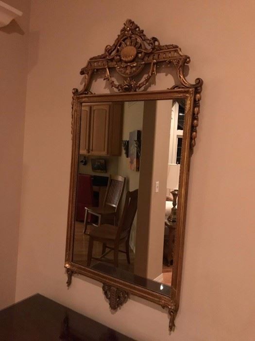 Antique gold leaf mirror, 49 inches top to bottom, 26 inches wide