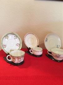 Tea cups Prussia G-8, KPM, couple from Japan; Rosina (bone china made in England), Royal Albert (bone china made in England)