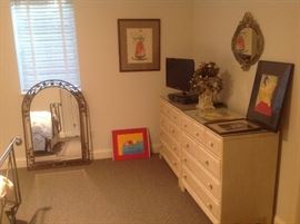 Wrought iron mirror, pair of Lane chests