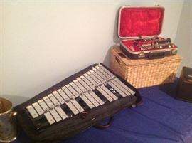 Ludwig xylophone, Pruefer clarinet, one of a pair of raffia trunks