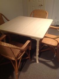 Four wicker chairs, painted game table