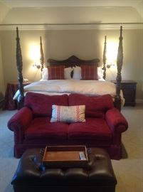 King size bed, loveseat, leather ottoman