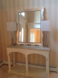 Neoclassic marble top console, fine silver gilt mirror