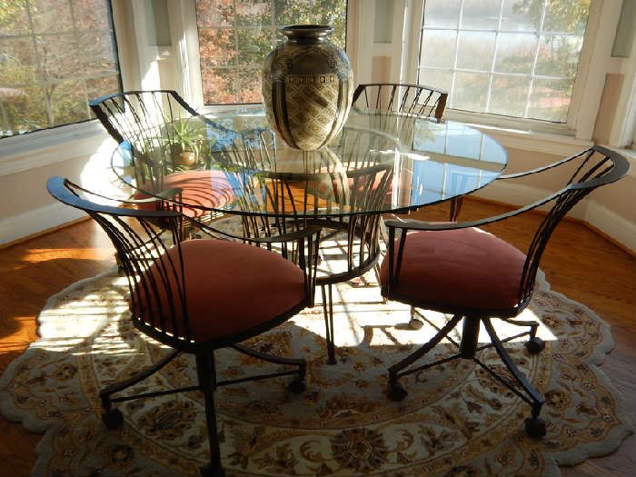 GLASS & IRON TABLE & CHAIR SET