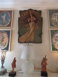 Anri carved wood sculptures and beautifully framed prints and originals