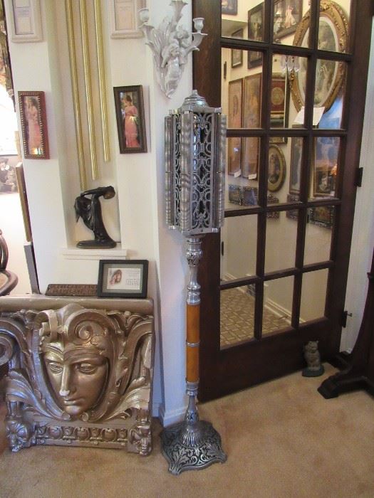 Architectural pieces and antique standing Sanctuary or Mortuary Funeral Prayer Card Holder Lamps (candle). 