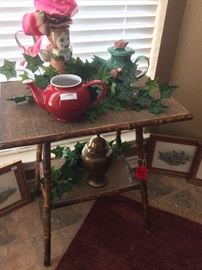 Casa Bella GANZ "Serena" Angel  - Susan Paley hand-painted 10" tall ceramic vase on bamboo 2-tiered table