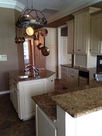 Great hanging pot rack with stain glass