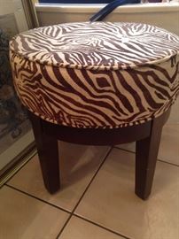 Zebra print upholstered (in brown) vanity stool
