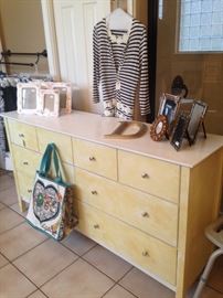 Triple dresser painted in yellow and white