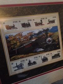 Framed train stamps