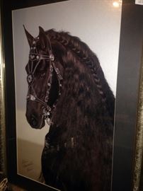 One of the equestrian framed art selections - black Friesian horse