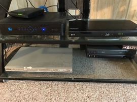 Sound bar, DVD players , glass tv stand