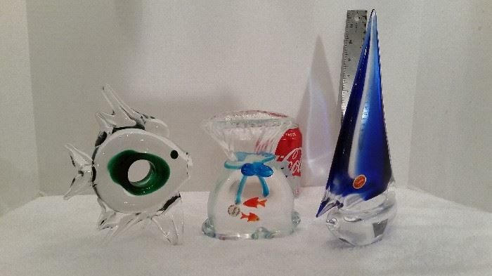 Genuine MURANO glass sculptures.
Crafted in Italy.  With original labels.