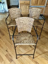 Wicker & Metal Bar Counter Height Kitchen Chairs