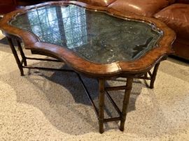 Maintland-Smith Faux Bamboo-Base Hammered Brass Coffee Cocktail Table