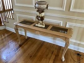 Carved Wood & Glass Console Table
