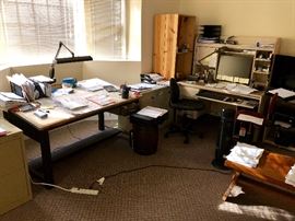 Assortments of Desks, Filing Cabinets, Work Tables & More