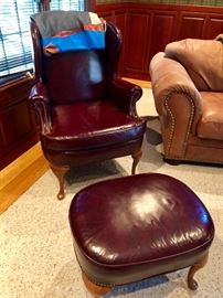 Fine Leather Wingback & Ottoman