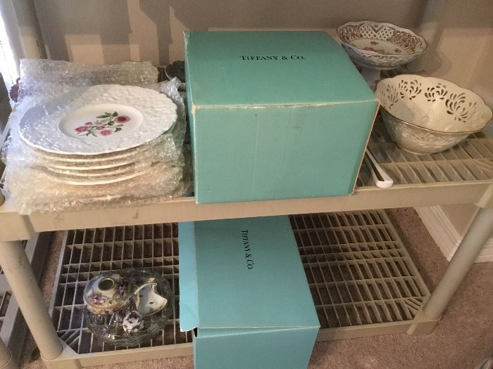 Tiffany items flutes, vase, royal doulton plates