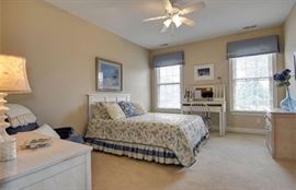 Bed, dresser, desk, armoire, chest, art, lamps