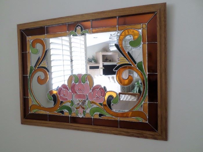 Large Stained Glass Mirror in wood FRame