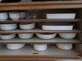 Dansk all white service for 8 + Dansk enamel cookware in various sizes