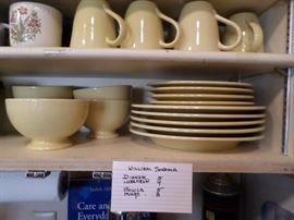 Williams Sonoma pale yellow full service for 4, plus additional pieces. Dinner, salad, cereal, mugs