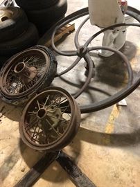 Large pulley wheel, two old tire rims