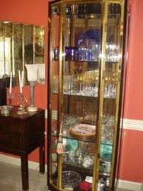 Pair glass & brass china cupbards