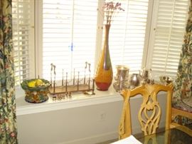 wine display, silverplate, majolica
