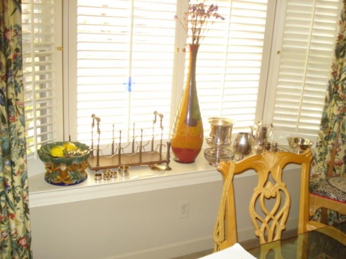 wine display, silverplate, majolica