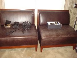 pair leather chairs