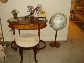 world globe on stand, dressing table W/ chair
